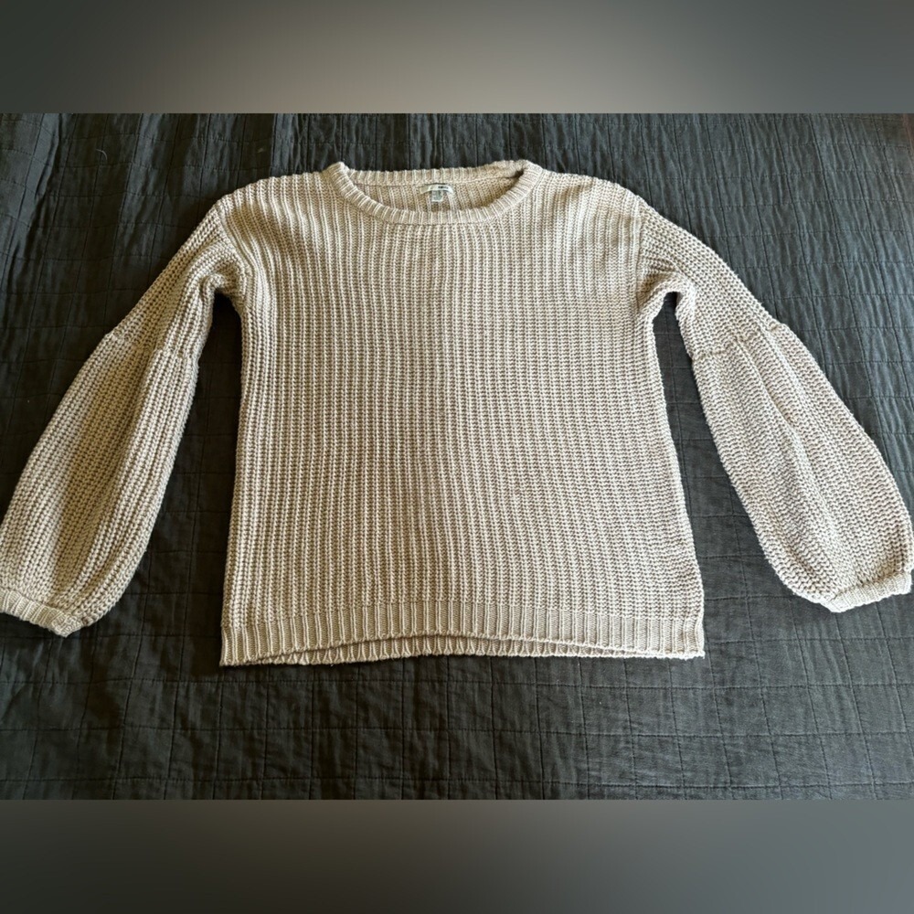 Amuse Society Womens Tan Beige Chunky Ribbed Knit Balloon Sleeve‎ Sweater Medium